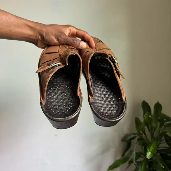 Tan Brown Leather Mule Clog Sandals 7 - Picture 5 of 8